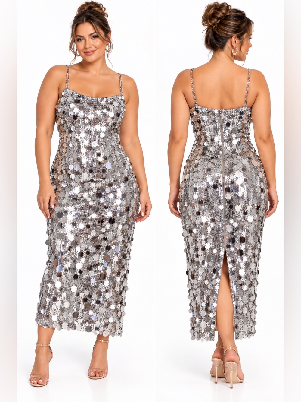 Silver Sequin Midi dress - Elegant Party Wear